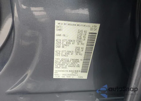 2015 Nissan Armada Sl from USA, damaged, VIN 5N1BA0ND2FN602889